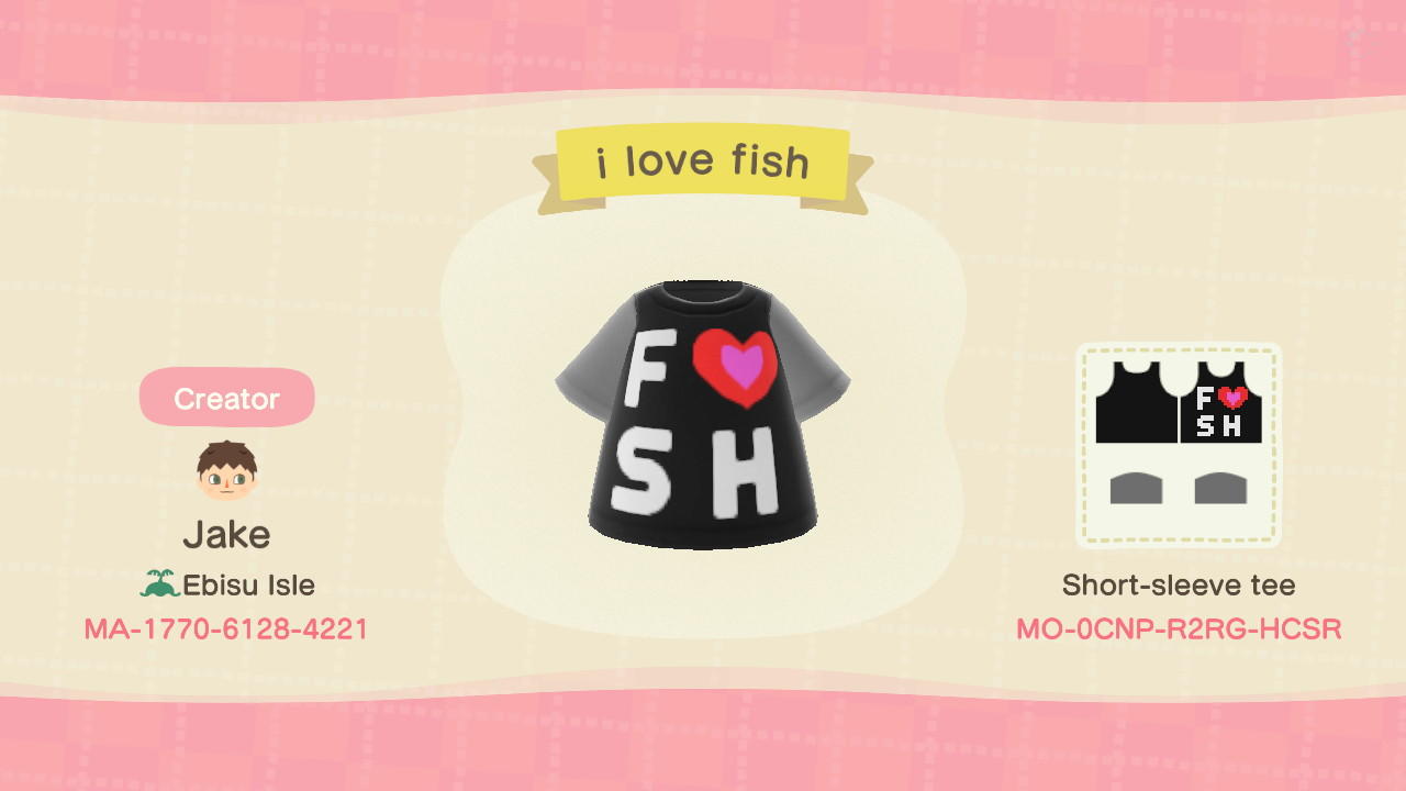 Animal Crossing Design Code: MO-0CNP-R2RG-HCSR i love fish