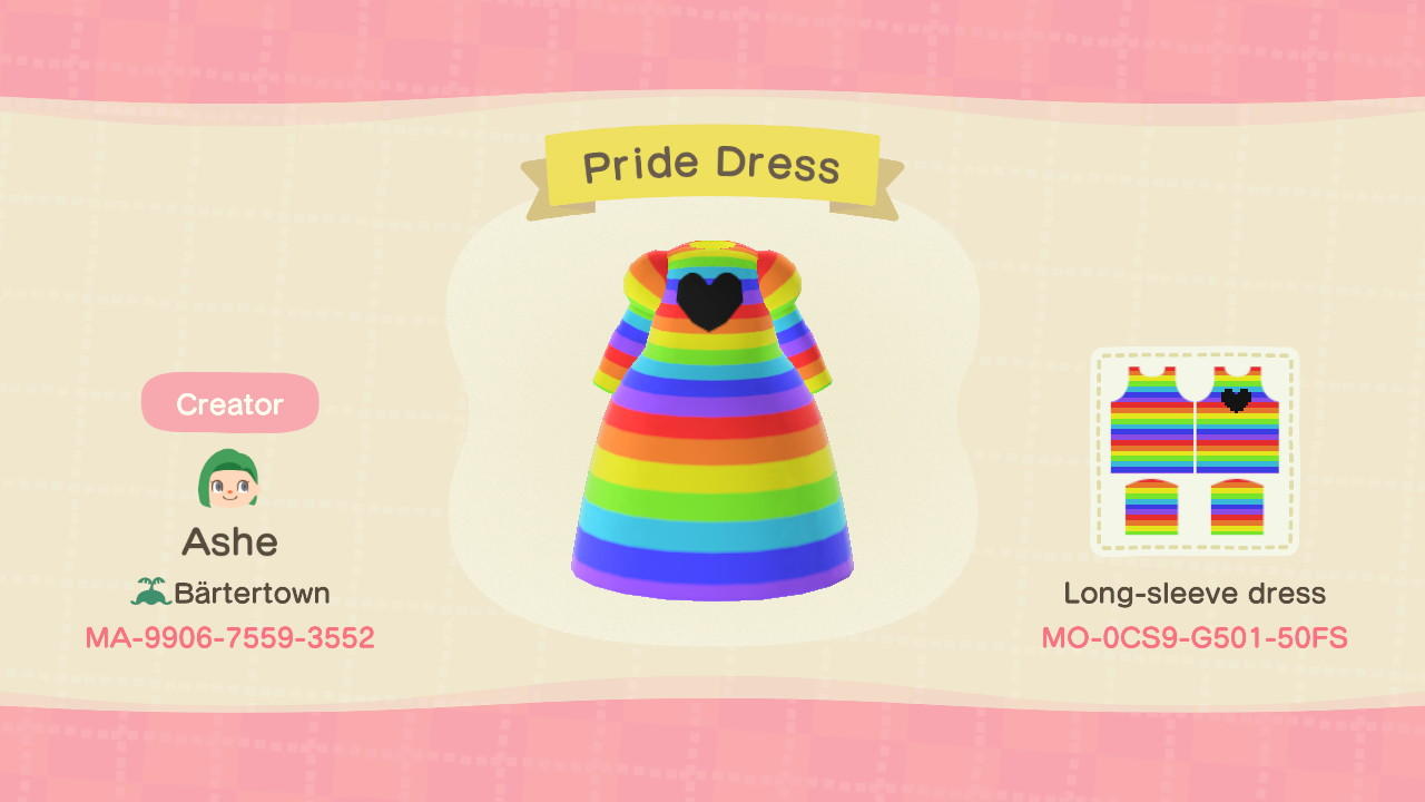 Animal Crossing Design Code: MO-0CS9-G501-50FS Pride Dress