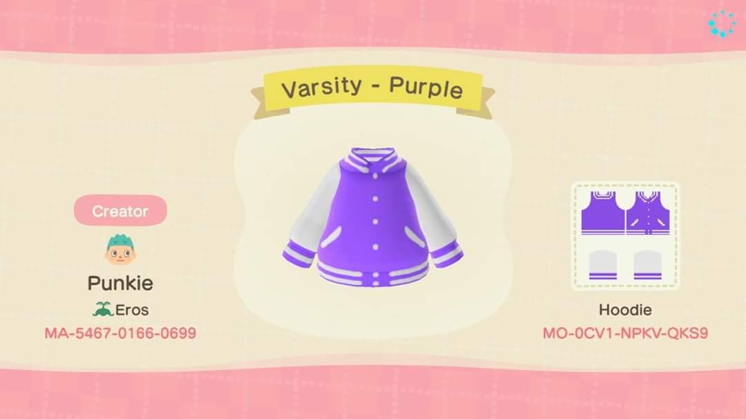 Animal Crossing Design Code: MO-0CV1-NPKV-QKS9 Varsity - Purple