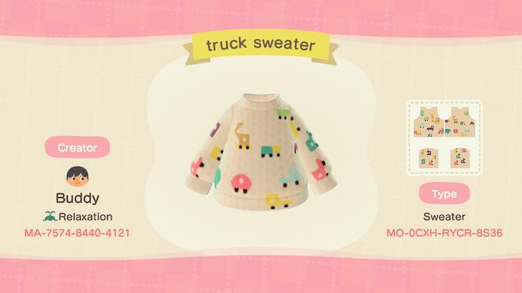 Animal Crossing Design Code: MO-0CXH-RYCR-8S36 HA Truck Sweater