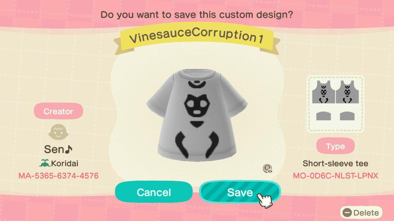 Animal Crossing Design Code: MO-0D6C-NLST-LPNX Vinesauce Corruption