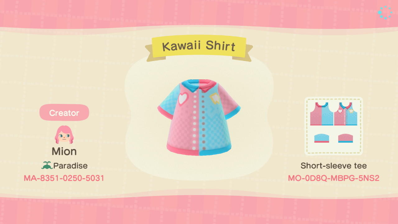 Animal Crossing Design Code: MO-0D8Q-MBPG-5NS2 Kawaii Shirt