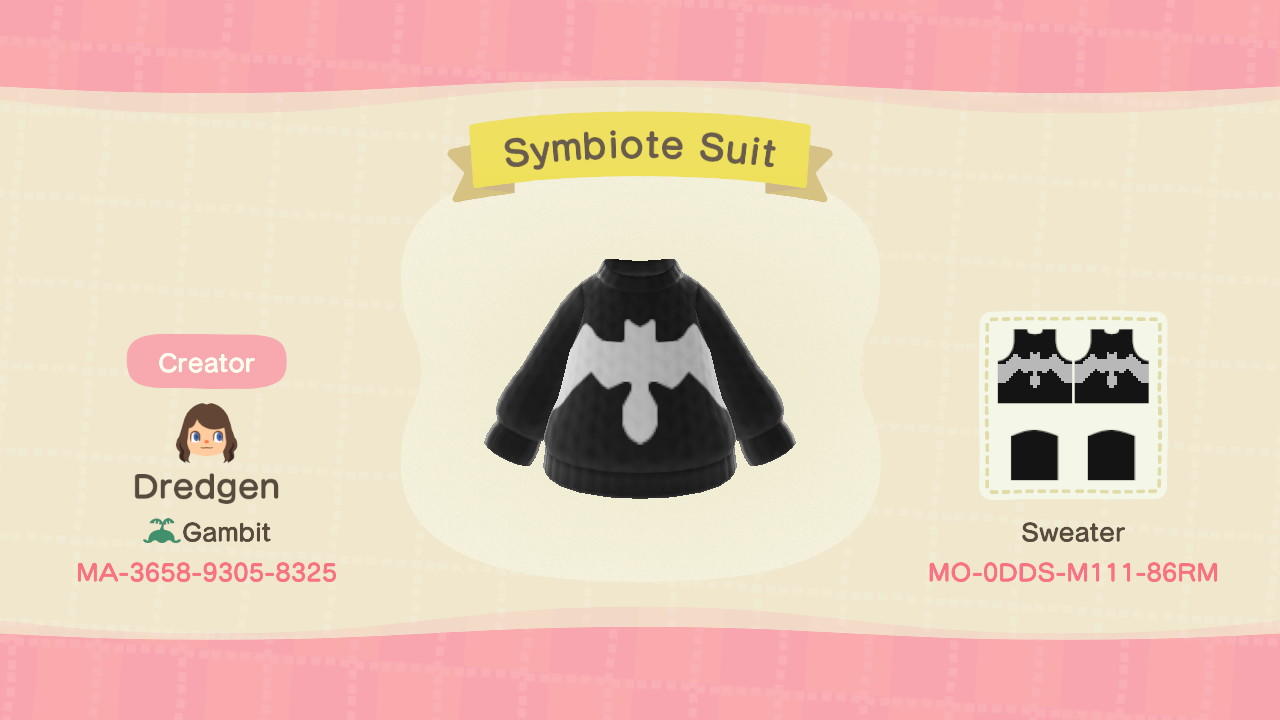 Animal Crossing Design Code: MO-0DDS-M111-86RM Symbiote Suit