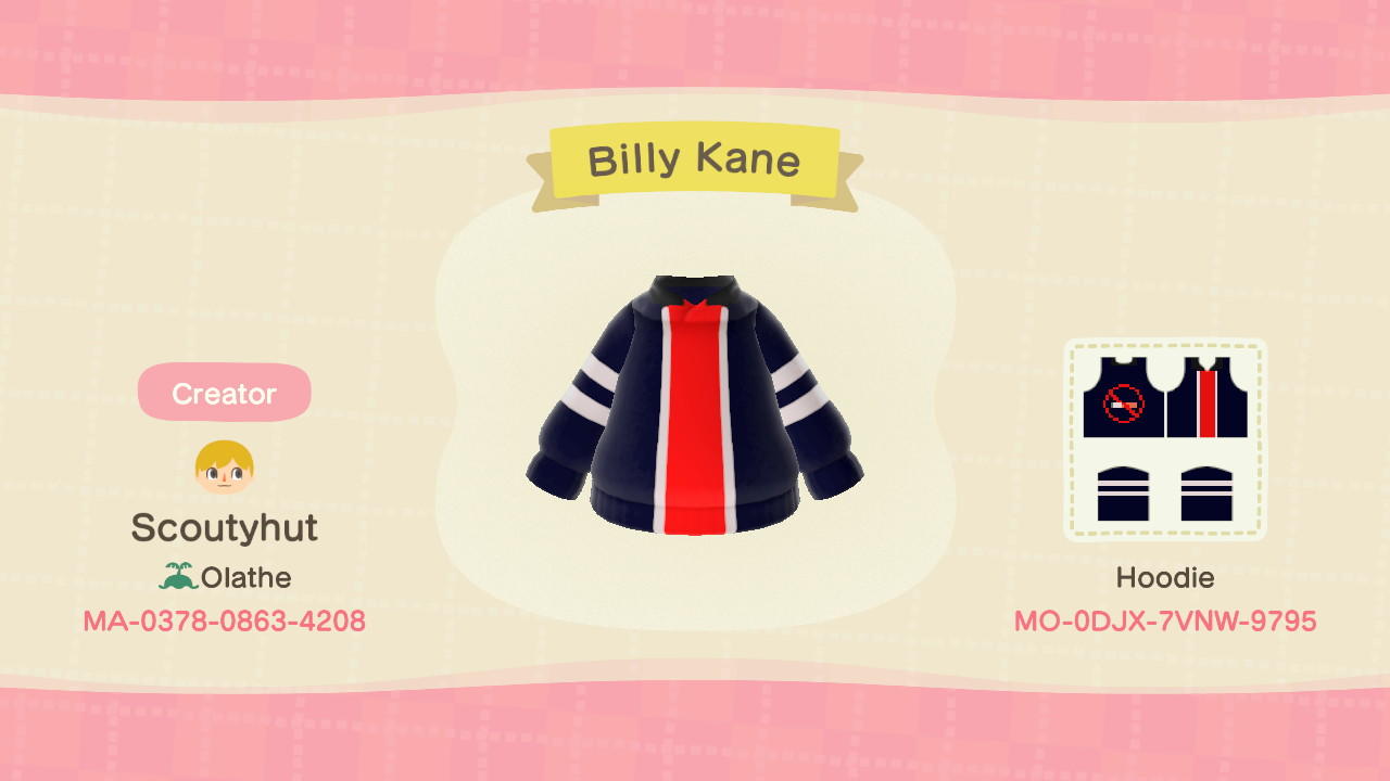 Animal Crossing Design Code: MO-0DJX-7VNW-9795 Billy Kane (Kof)