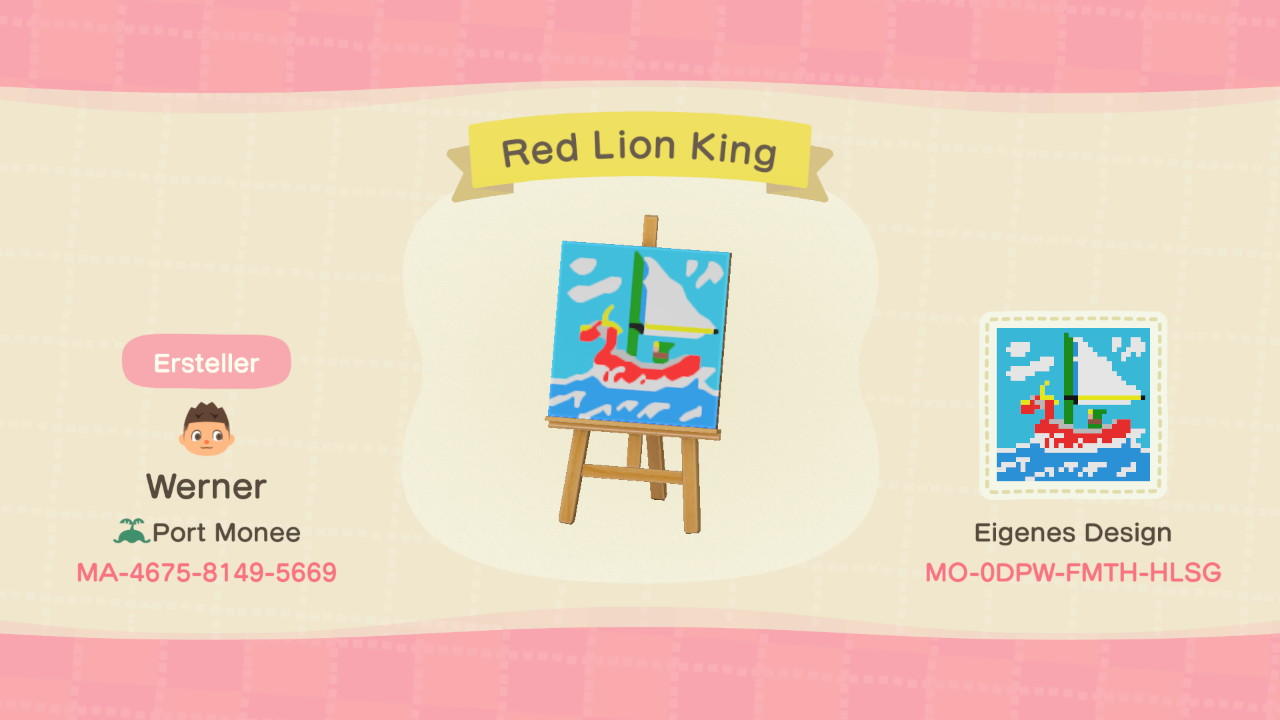 Animal Crossing Design Code: MO-0DPW-FMTH-HLSG Red Lion King