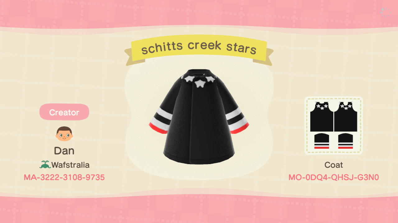 Animal Crossing Design Code: MO-0DQ4-QHSJ-G3N0 Schitts Creek Stars