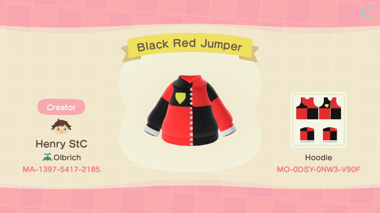 Animal Crossing Design Code: MO-0DSY-0NW3-V90F Black Red Jumper