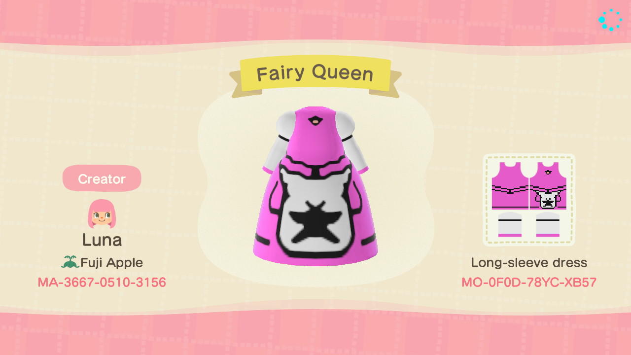 Animal Crossing Design Code: MO-0F0D-78YC-XB57 Fairy Queen