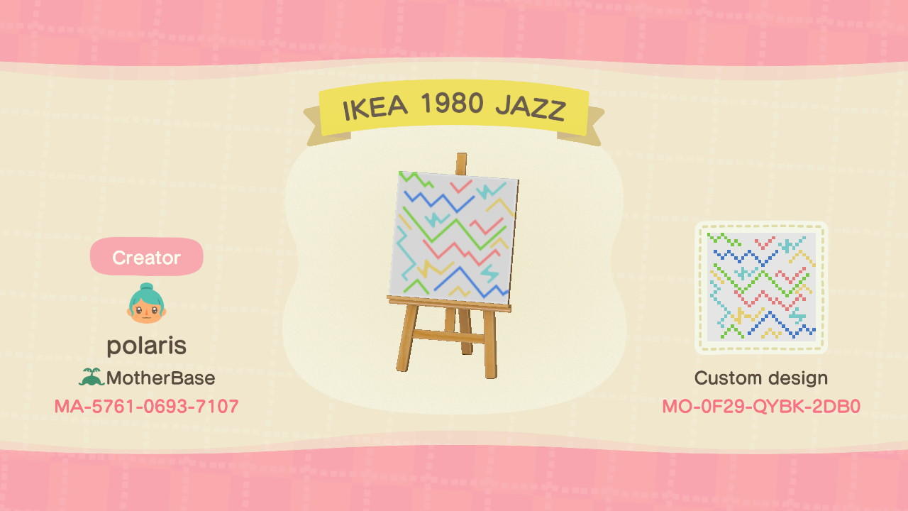 Animal Crossing Design Code: MO-0F29-QYBK-2DB0 IKEA 1980 JAZZ