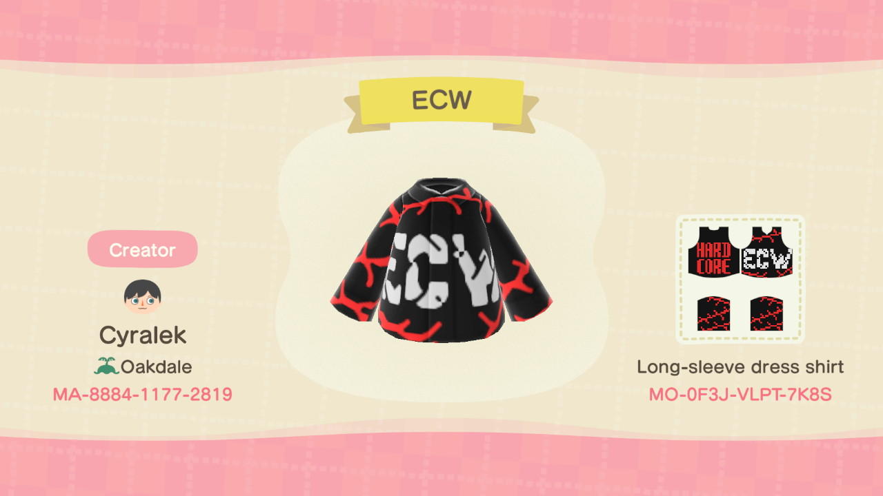 Animal Crossing Design Code: MO-0F3J-VLPT-7K8S ECW Wrestling Shirt