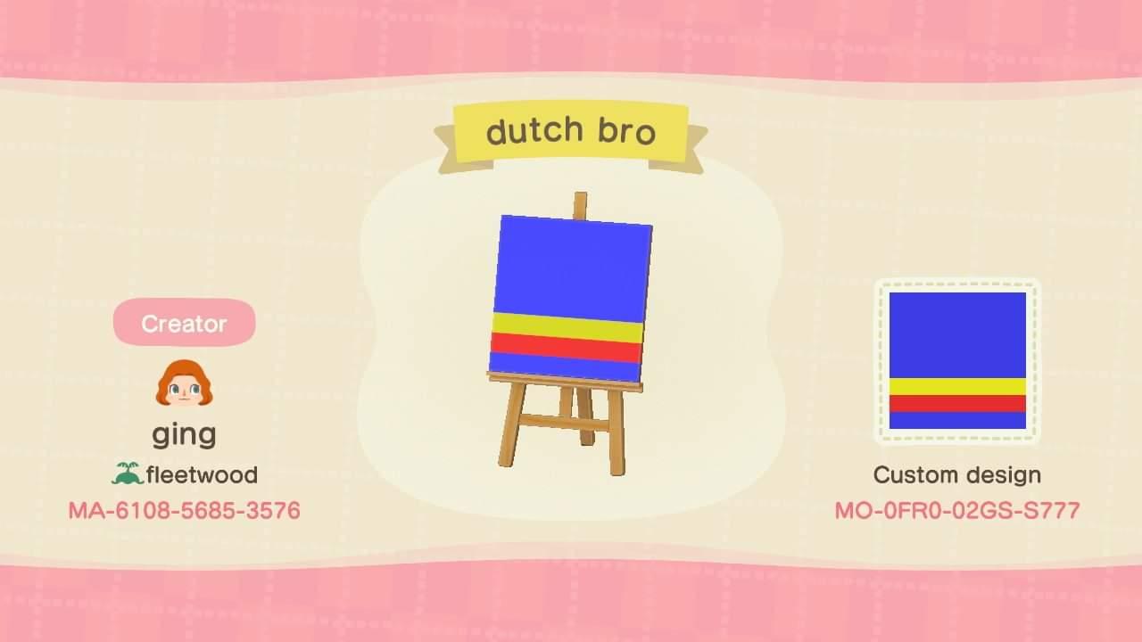 Animal Crossing Design Code: MO-0FR0-02GS-S777 Dutch Bro