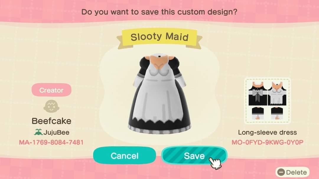 Animal Crossing Design Code: MO-0FYD-9KWG-0Y0P S. MAID