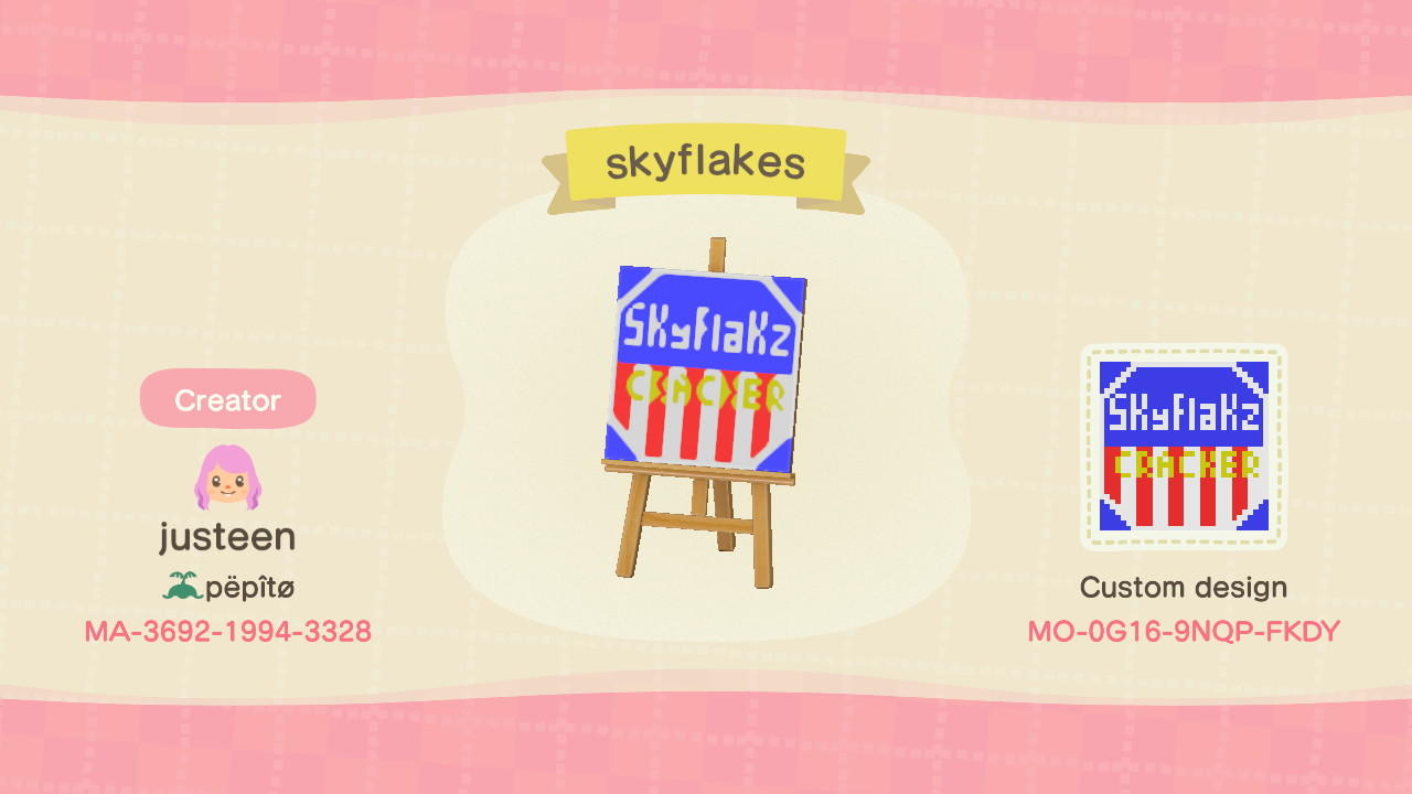 Animal Crossing Design Code: MO-0G16-9NQP-FKDY skyflakes