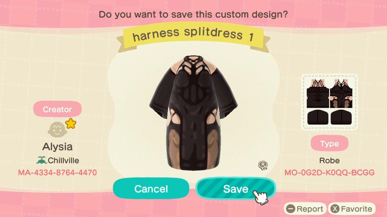 Animal Crossing Design Code: MO-0G2D-K0QQ-BCGG Harness SplitDress 1