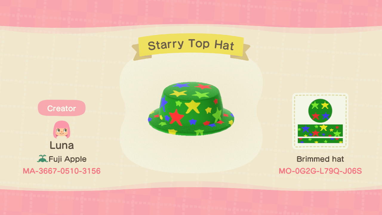 Animal Crossing Design Code: MO-0G2G-L79Q-J06S Starry Top Hat