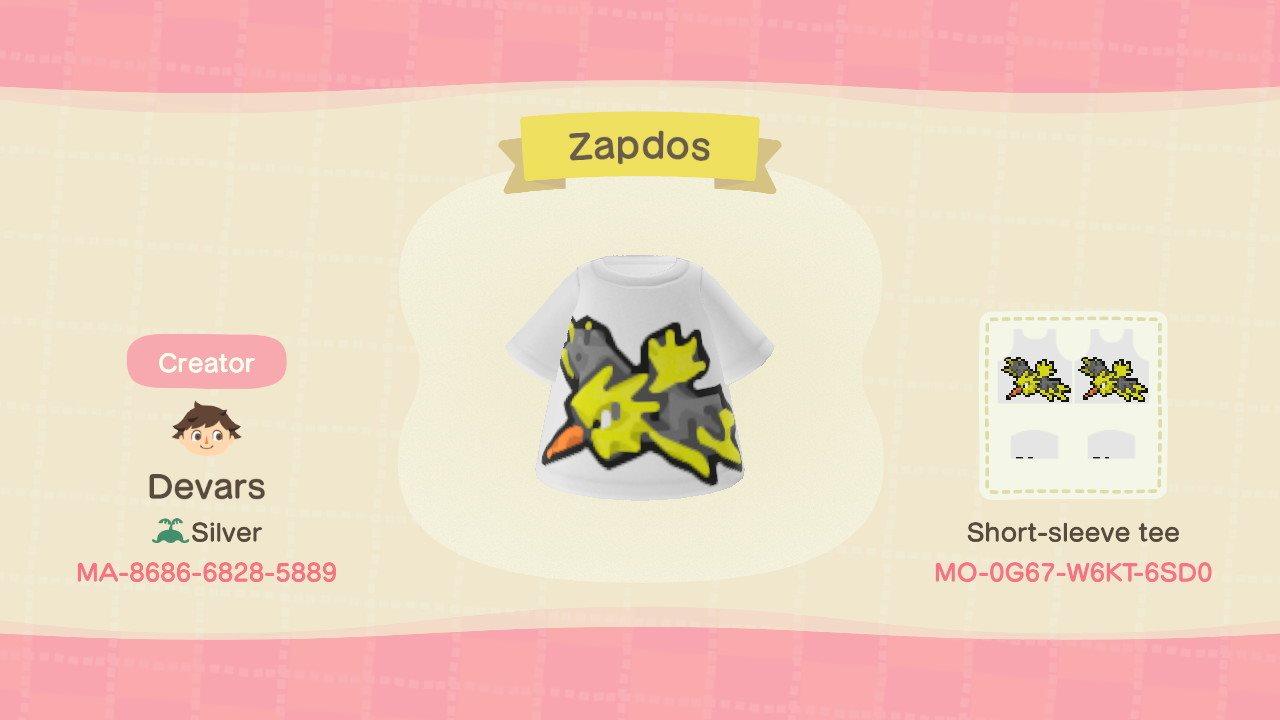 Animal Crossing Design Code: MO-0G67-W6KT-6SD0 Zapdos