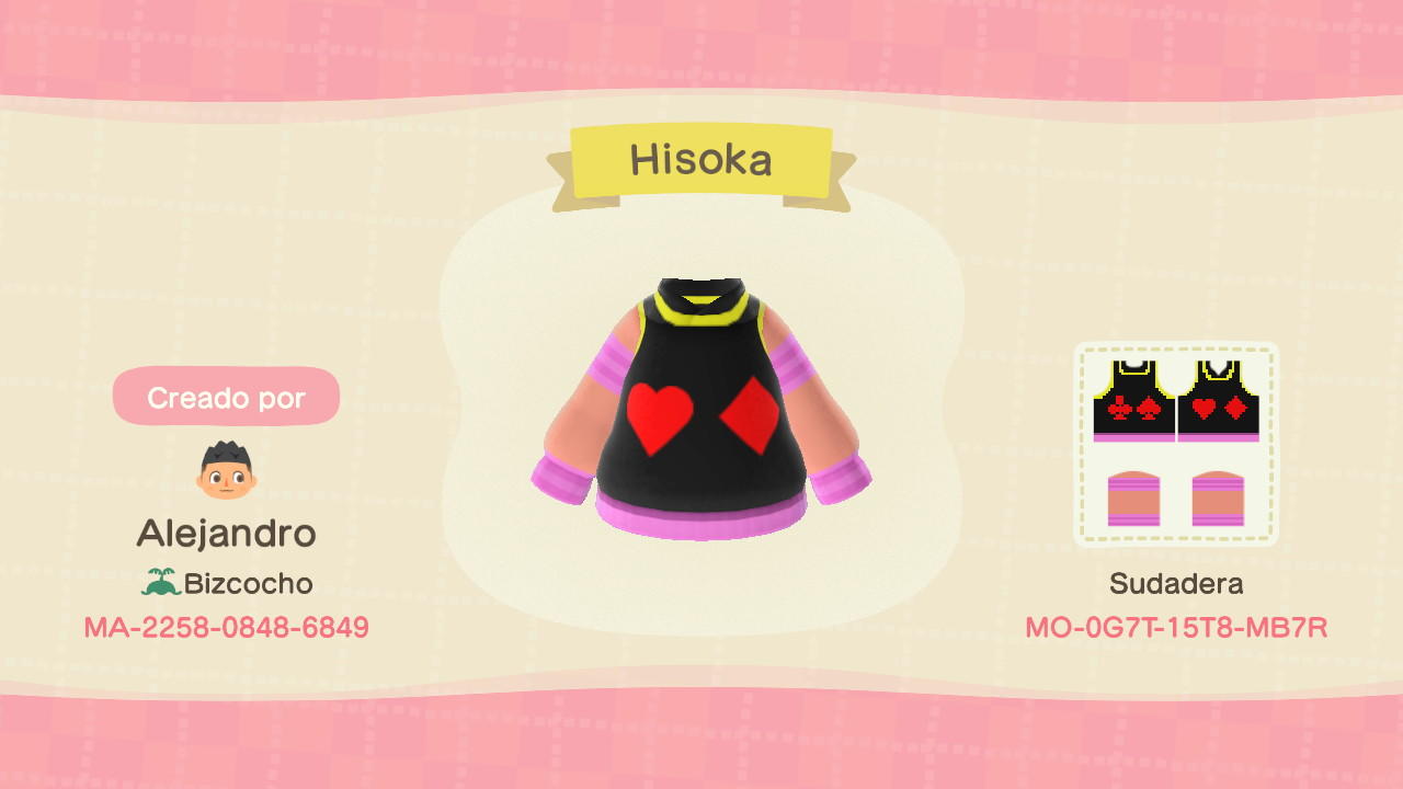Animal Crossing Design Code: MO-0G7T-15T8-MB7R Hisoka&#39;s Outfit