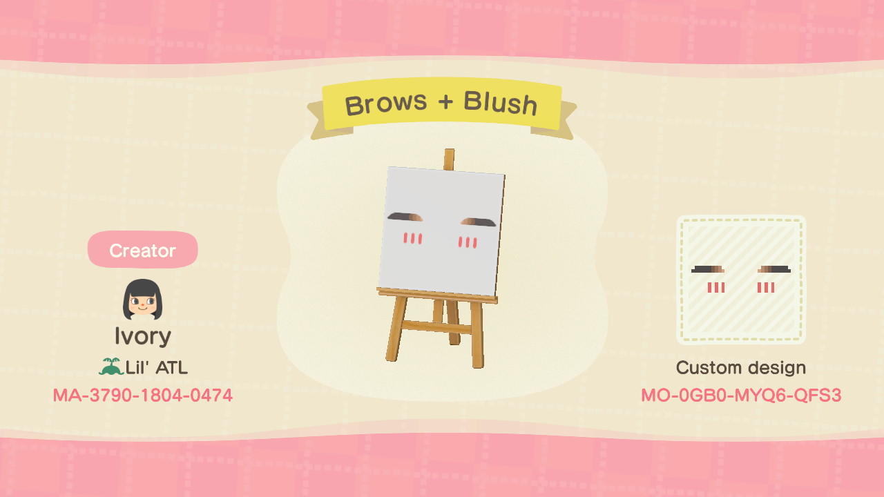 Animal Crossing Design Code: MO-0GB0-MYQ6-QFS3 Straight brows/blush