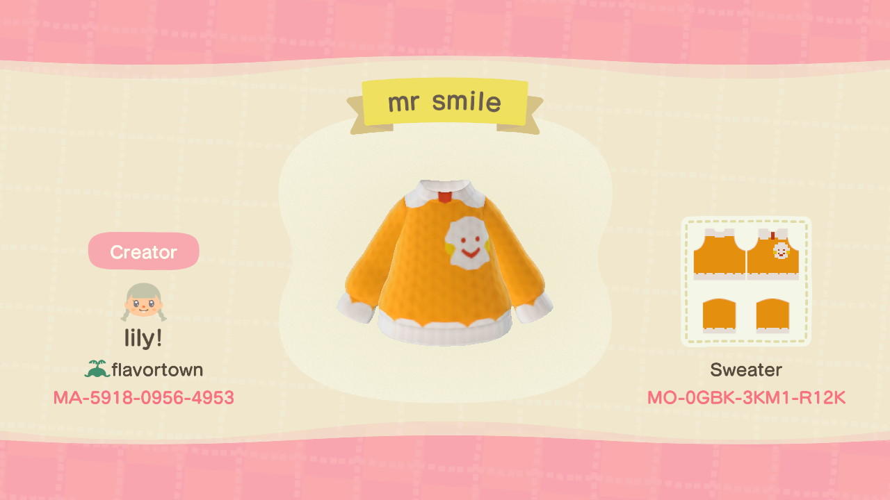 Animal Crossing Design Code: MO-0GBK-3KM1-R12K Mr Smile