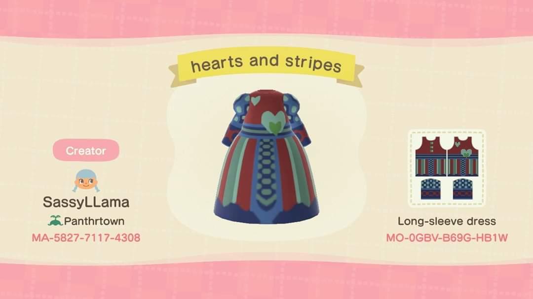 Animal Crossing Design Code: MO-0GBV-B69G-HB1W Hearts and stripes