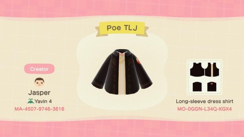 Animal Crossing Design Code: MO-0GGN-L34Q-KGX4 Star Wars Poe TLJ