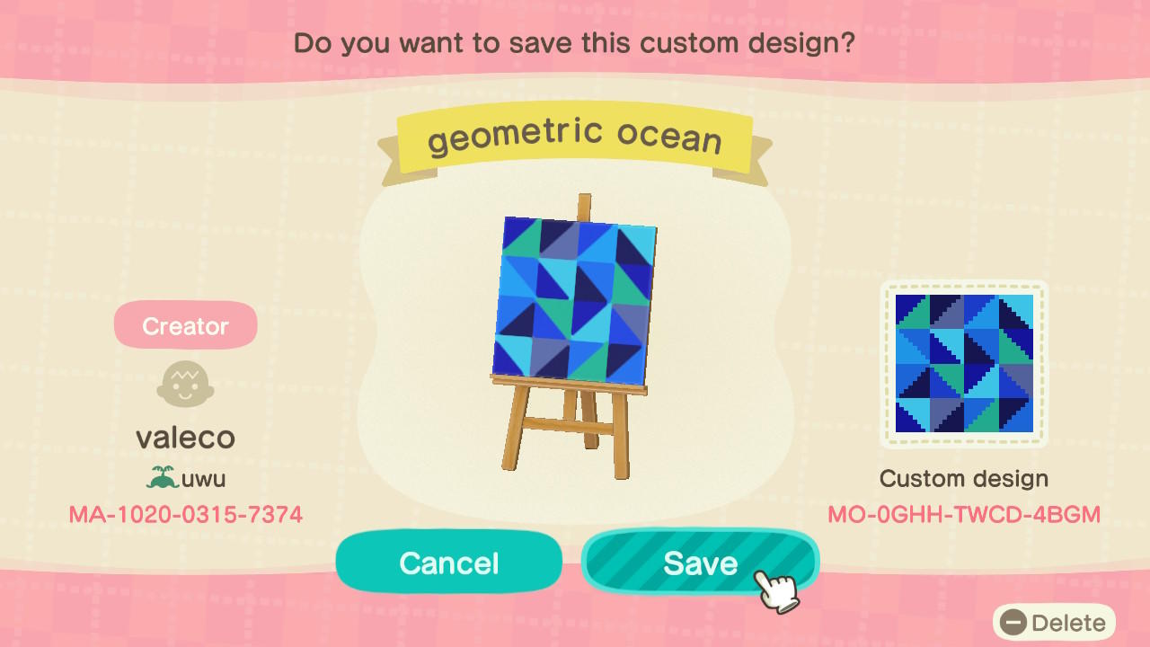 Animal Crossing Design Code: MO-0GHH-TWCD-4BGM Geometric ocean