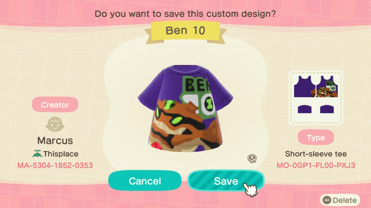 Animal Crossing Design Code: MO-0GP1-FL00-PXJ3 Ben 10 GRAVATTACK