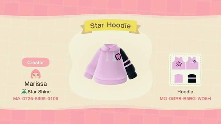 Animal Crossing Design Code: MO-0GR8-B5BG-WD8H Star Hoodie