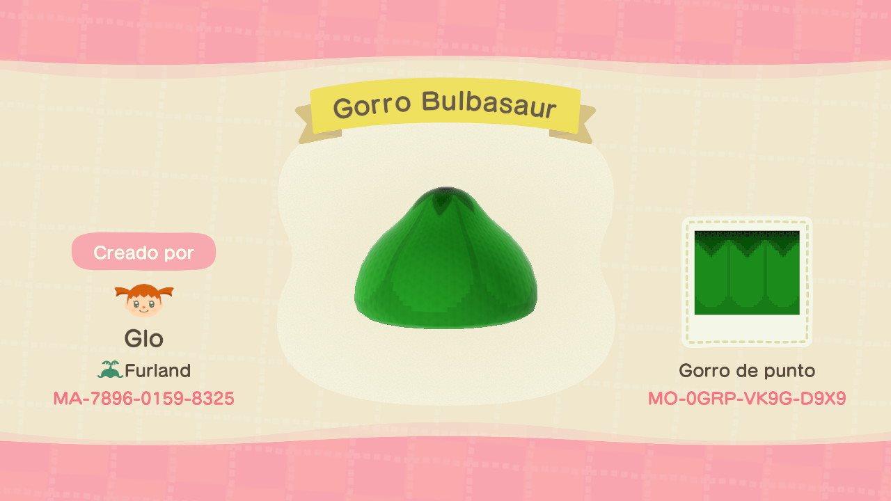 Animal Crossing Design Code: MO-0GRP-VK9G-D9X9 Gorro Bulbasaur