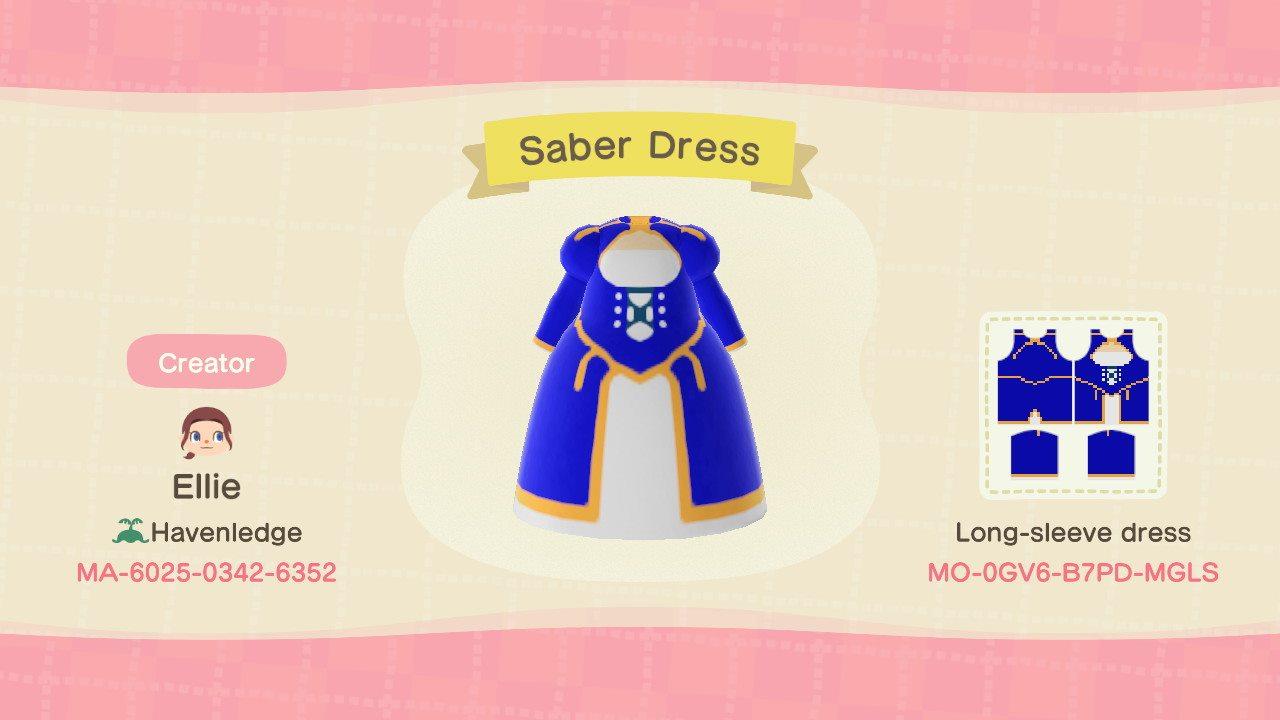 Animal Crossing Design Code: MO-0GV6-B7PD-MGLS Saber Dress