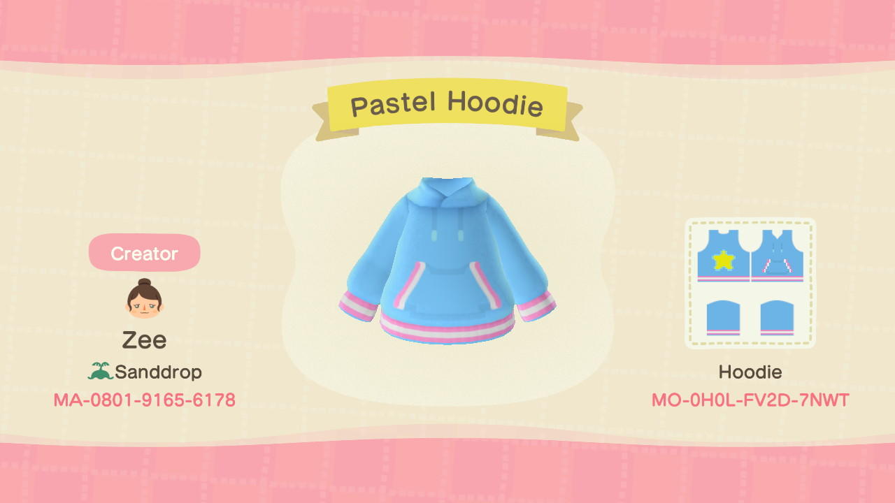 Animal Crossing Design Code: MO-0H0L-FV2D-7NWT Pastel Hoodie