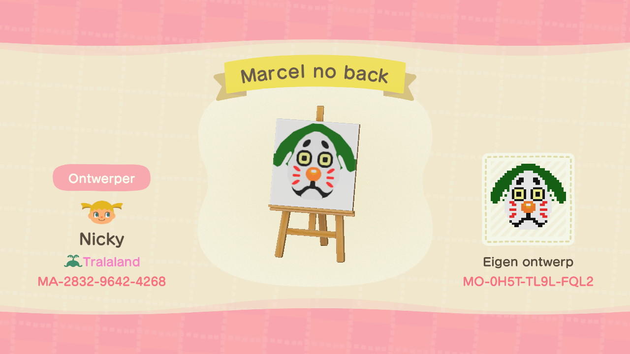 Animal Crossing Design Code: MO-0H5T-TL9L-FQL2 Marcel no back