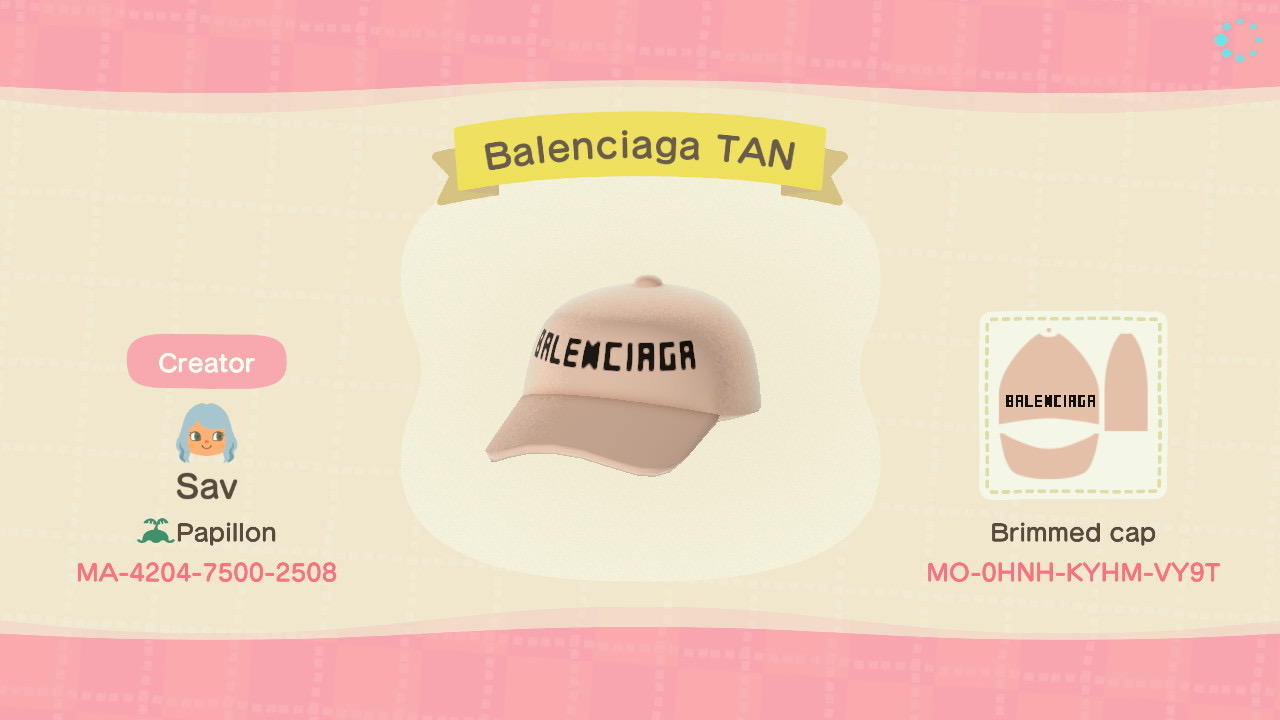 Animal Crossing Design Code: MO-0HNH-KYHM-VY9T Balenciaga TAN