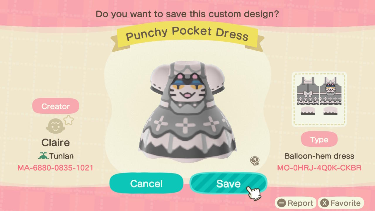 Animal Crossing Design Code: MO-0HRJ-4Q0K-CKBR Punchy Pocket Dress