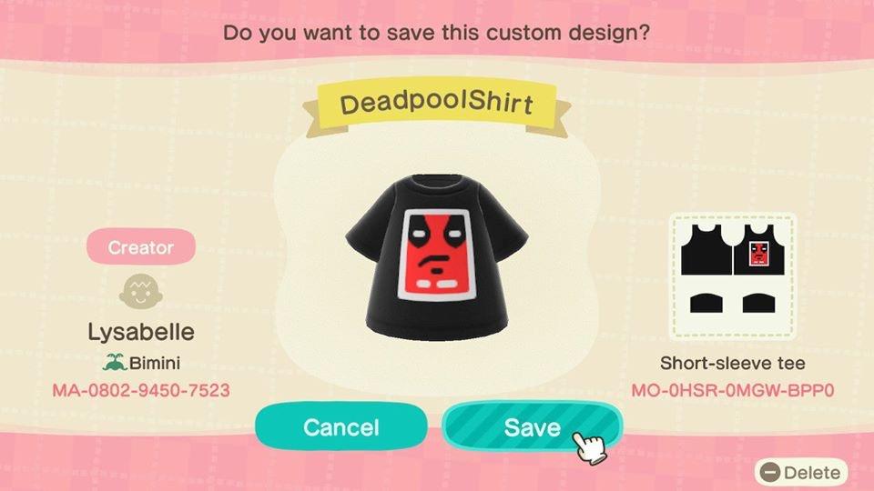 Animal Crossing Design Code: MO-0HSR-0MGW-BPP0 DeadPool