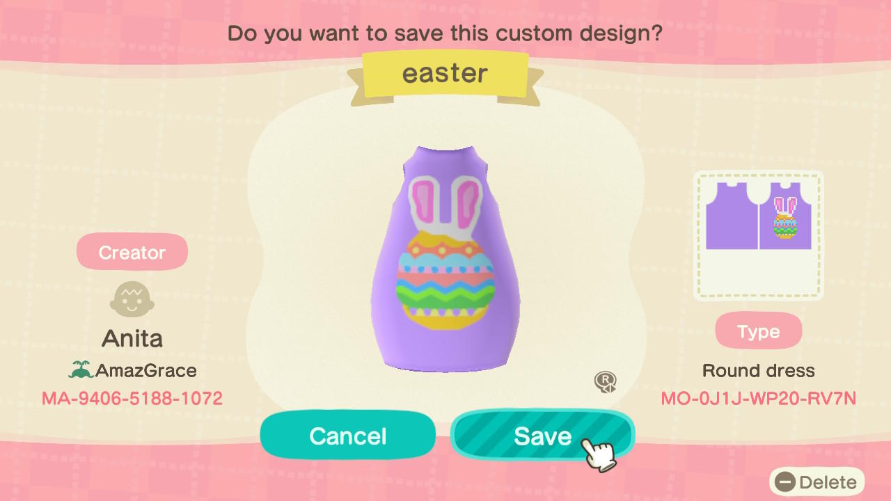Animal Crossing Design Code: MO-0J1J-WP20-RV7N Easter