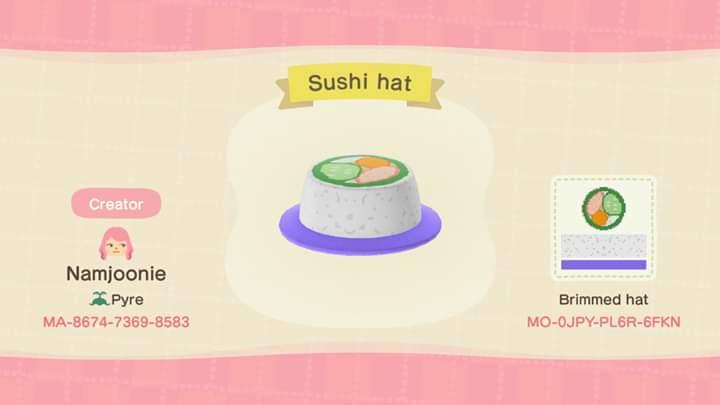 Animal Crossing Design Code: MO-0JPY-PL6R-6FKN Sushi Hat