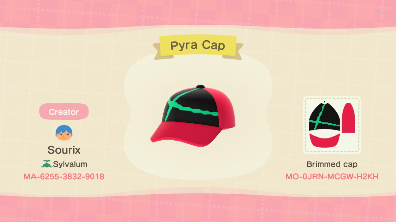 Animal Crossing Design Code: MO-0JRN-MCGW-H2KH XBC2 Pyra Cap