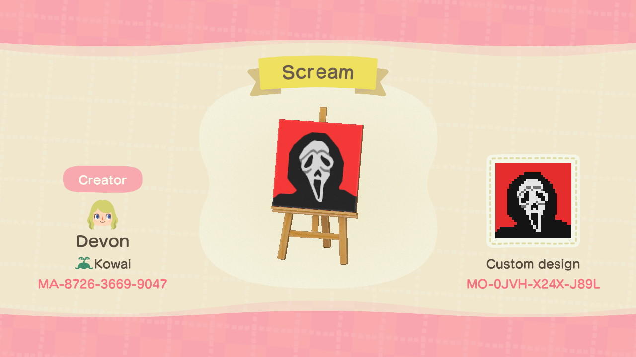 Animal Crossing Design Code: MO-0JVH-X24X-J89L Scream