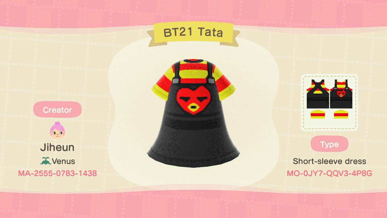 Animal Crossing Design Code: MO-0JY7-QQV3-4P8G BT21 Tata
