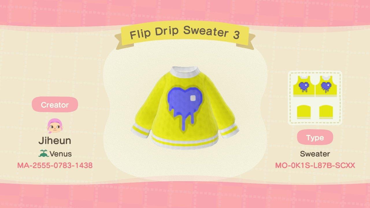 Animal Crossing Design Code: MO-0K1S-L878-SCXX Flip Drip Sweater 3