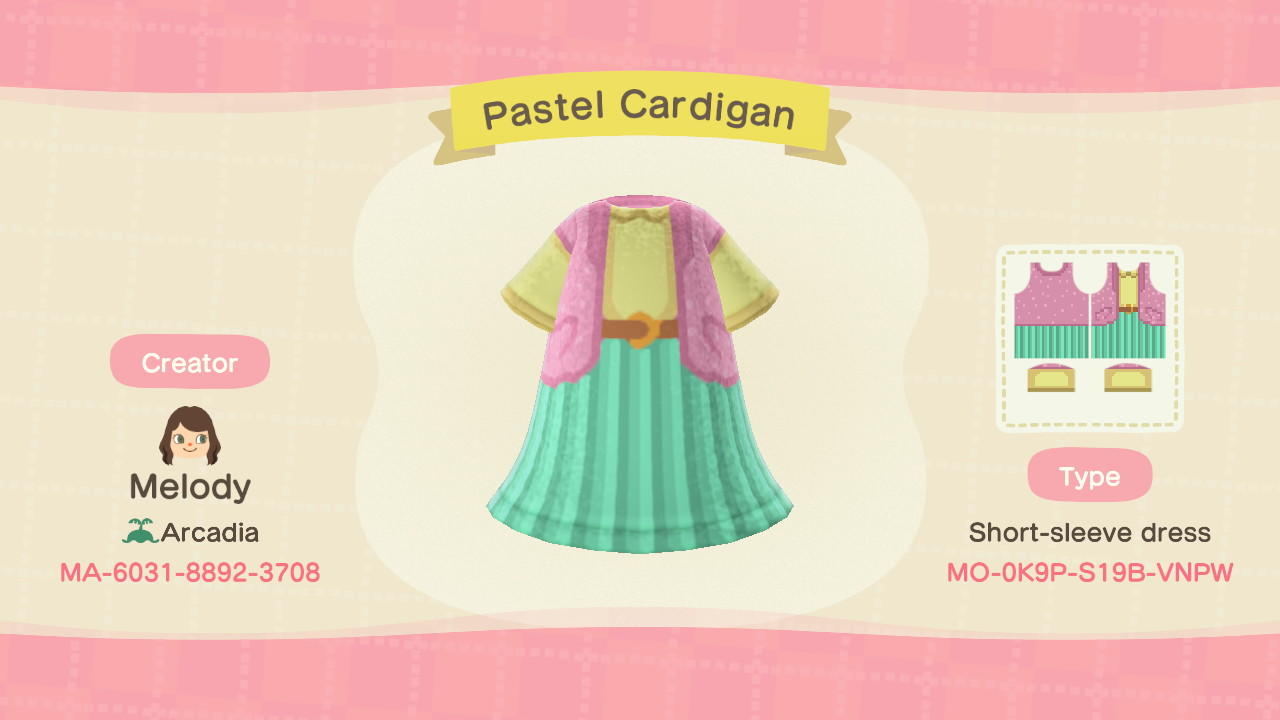 Animal Crossing Design Code: MO-0K9P-S19B-VNPW Pastel Cardigan