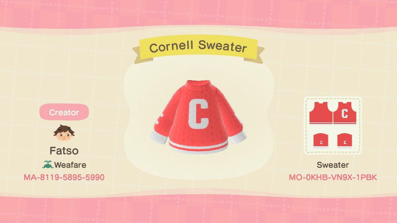 Animal Crossing Design Code: MO-0KHB-VN9X-1PBK Cornell Sweater
