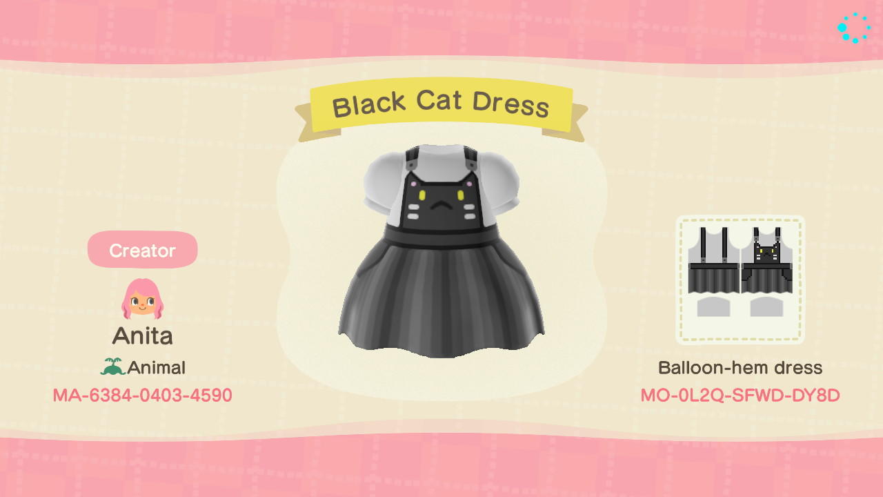 Animal Crossing Design Code: MO-0L2Q-SFWD-DY8D Black Cat Dress