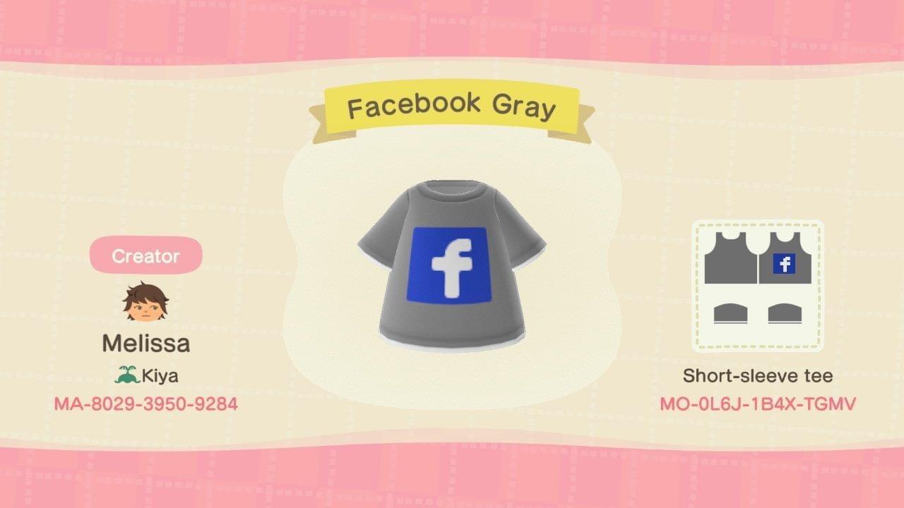 Animal Crossing Design Code: MO-0L6J-1B4X-TGMV Facebook Gray Tee