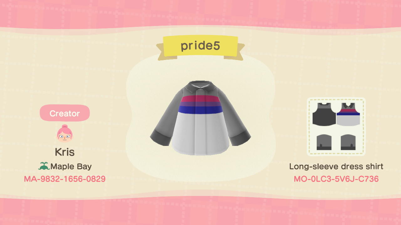 Animal Crossing Design Code: MO-0LC3-5V6J-C736 Bi Pride Shirt