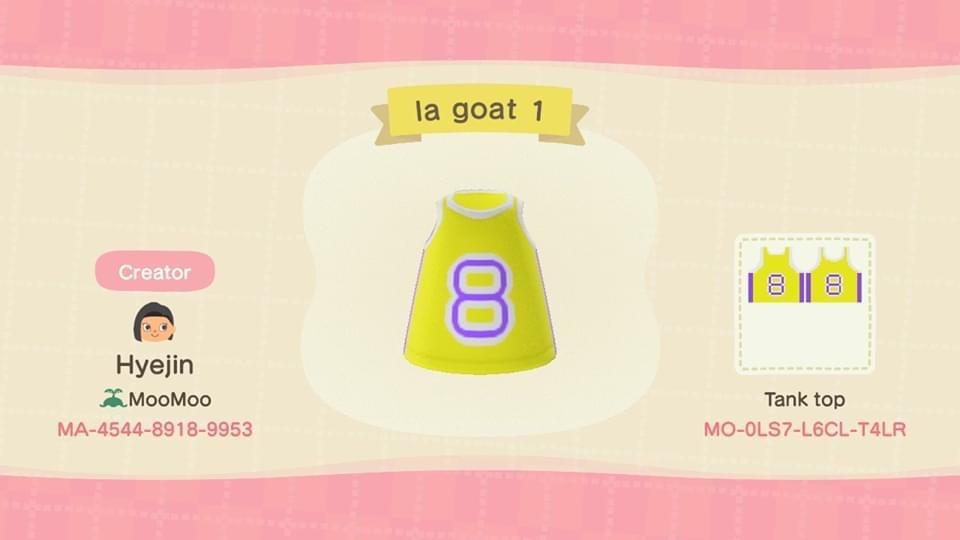 Animal Crossing Design Code: MO-0LS7-L6CL-T4LR Kobe Jersey 8