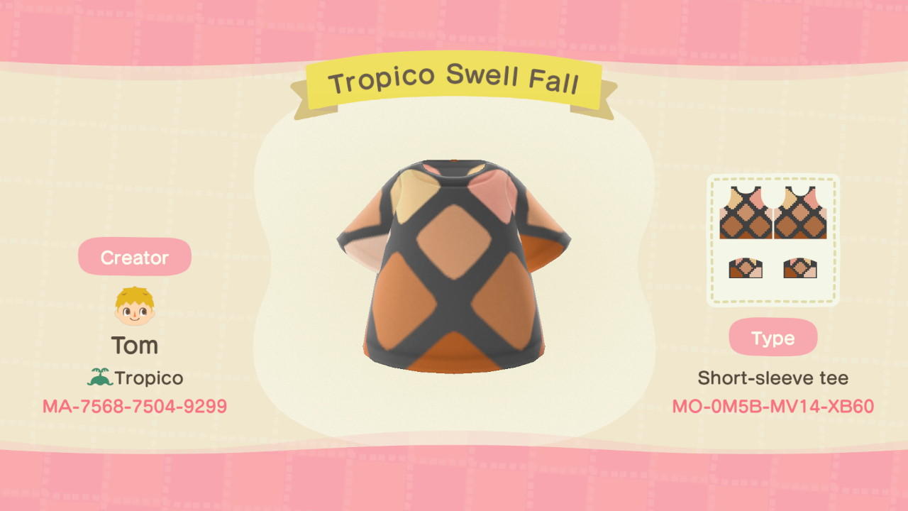 Animal Crossing Design Code: MO-0M5B-MV14-XB60 Tropico Swell Fall
