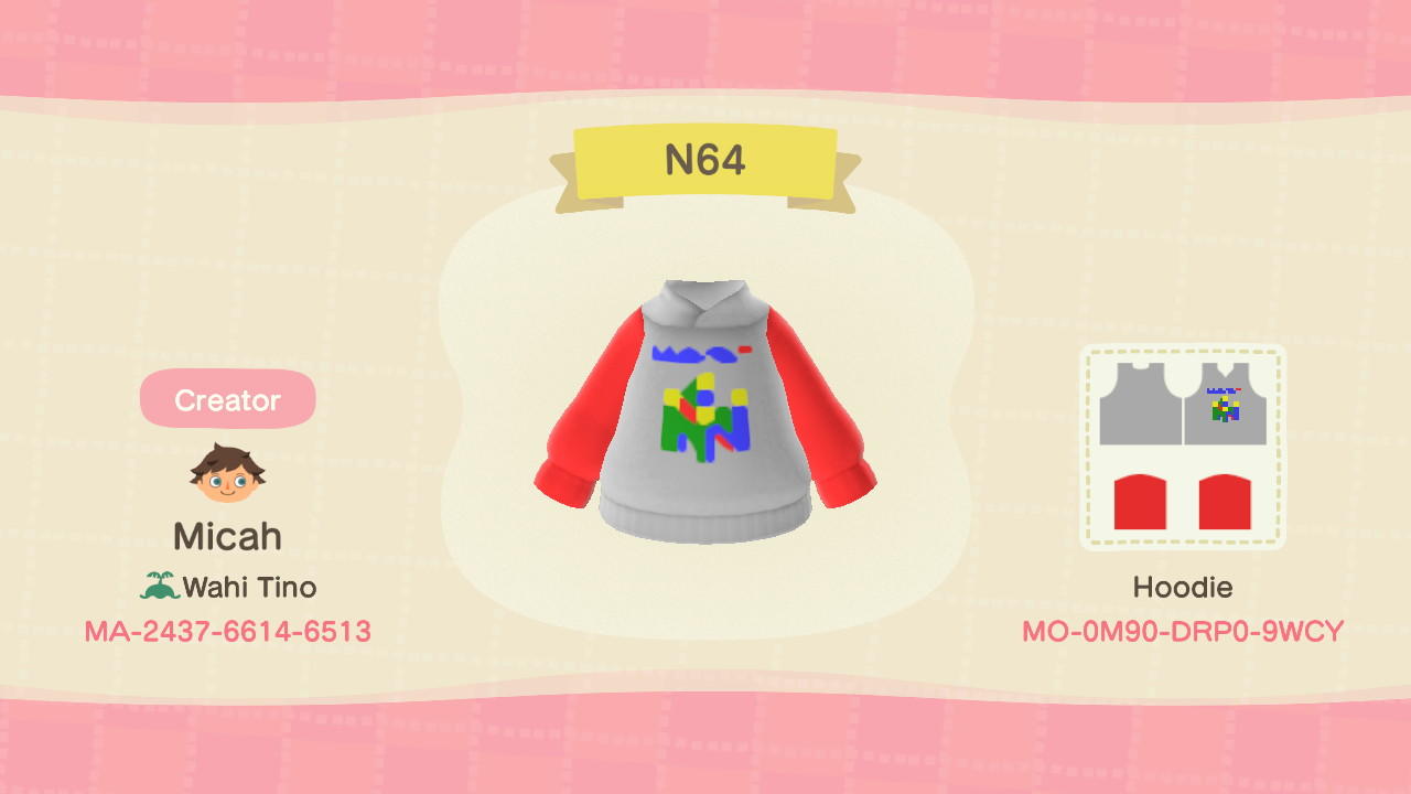 Animal Crossing Design Code: MO-0M90-DRP0-9WCY Nintendo 64 Hoodie