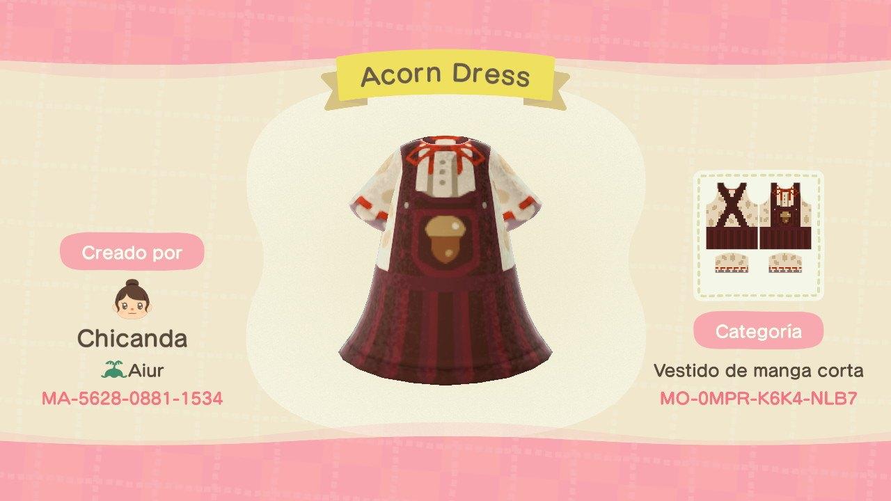 Animal Crossing Design Code: MO-0MPR-K6K4-NLB7 Acorn Dress